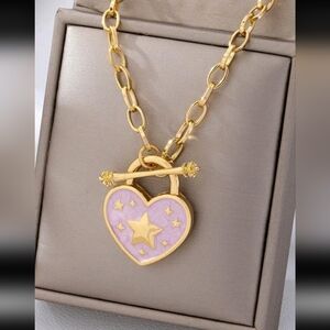 BRAND NEW ** Gold and Pink Heart Pendant Necklace